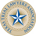 Texas Trial Lawyers Association logo featuring a blue and white compass star encircled by the association name in blue.